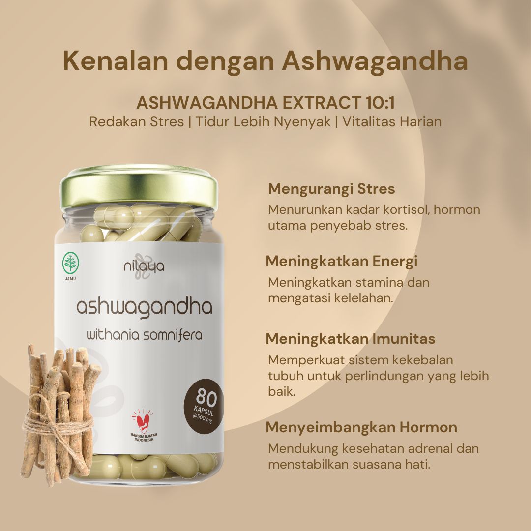 NILAYA Ashwagandha Extract Capsules 10:1 Stop Stress! Helps Relaxation & Focus