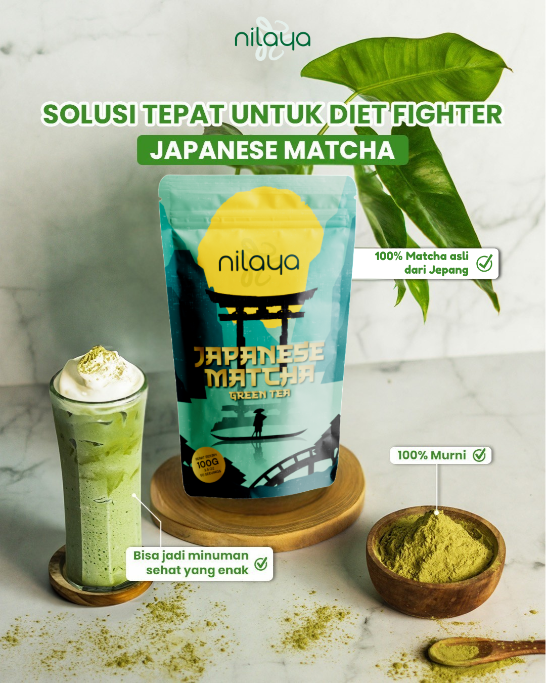 NILAYA Pure Premium Matcha Uji Japan 100g | Ceremonial Grade Green Tea Powder