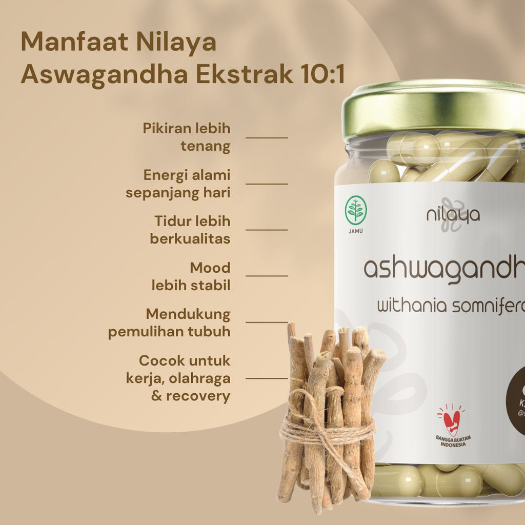 NILAYA Ashwagandha Extract Capsules 10:1 Stop Stress! Helps Relaxation & Focus