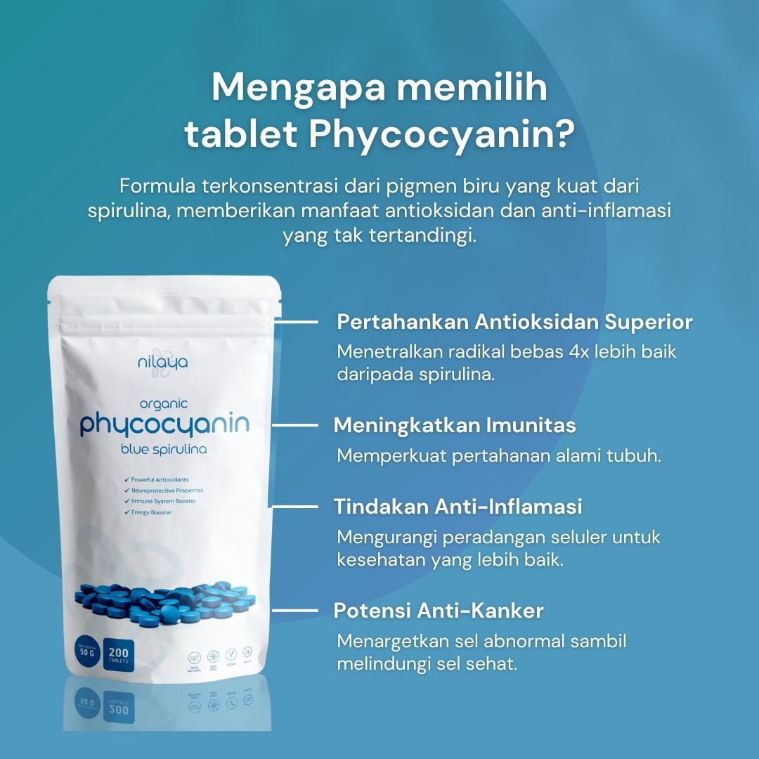NILAYA Blue Spirulina Tablets (Phycocyanin) 50g — 200 Tablets | Pure Antioxidant Extract