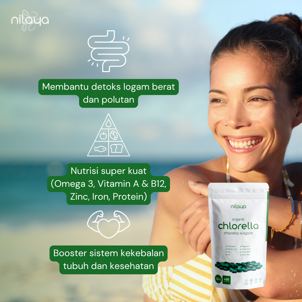 NILAYA Organic Chlorella Tablets 100g — 400 Tablets | Detox Superfood | USDA Organic & Halal