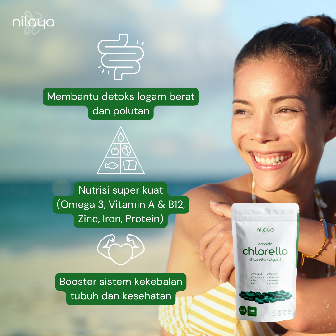 NILAYA Organic Chlorella Tablets 100g — 400 Tablets | Detox Superfood | USDA Organic & Halal