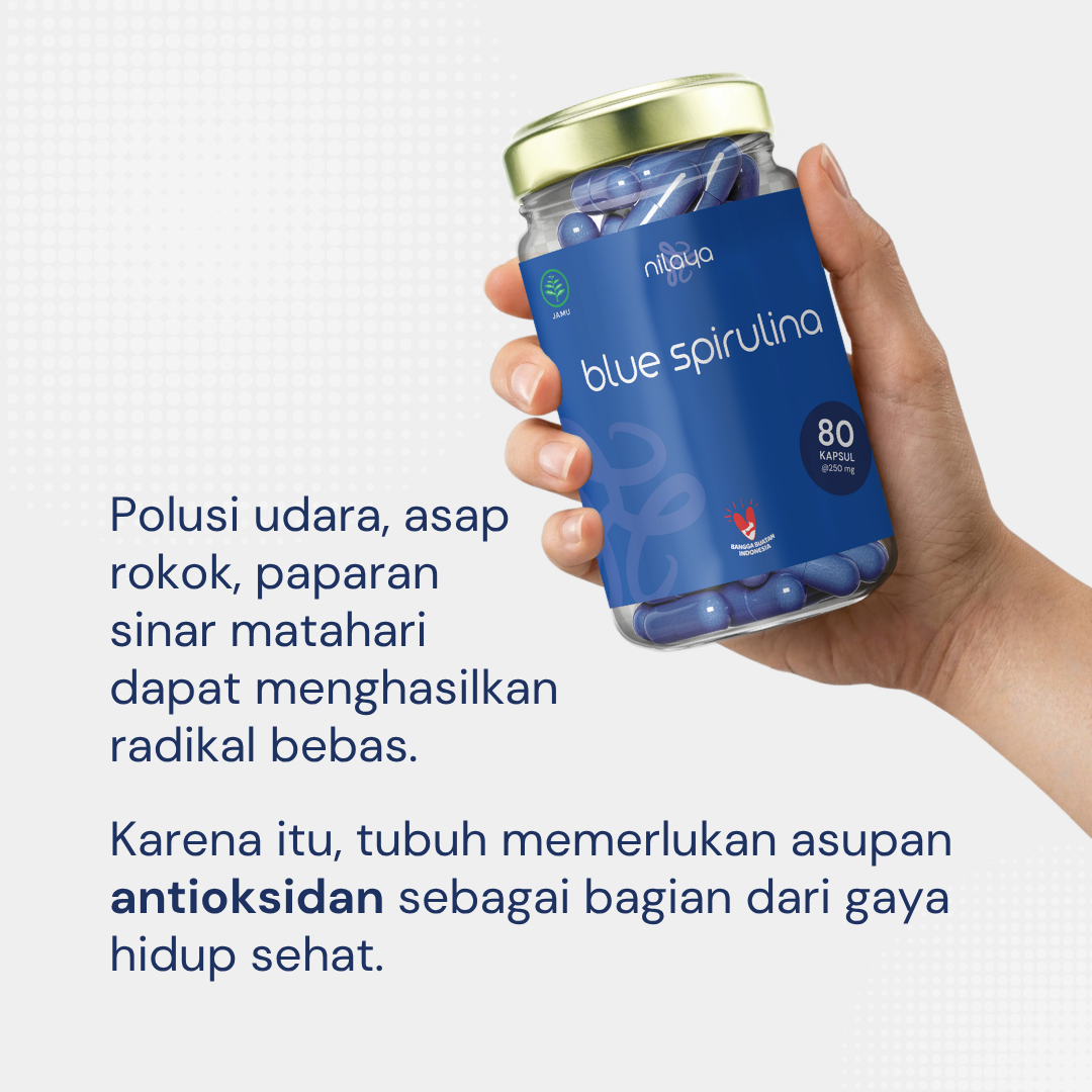 NILAYA Blue Spirulina Capsules — 80 Caps | Pure Phycocyanin | BPOM & Halal | Eco Glass Bottle