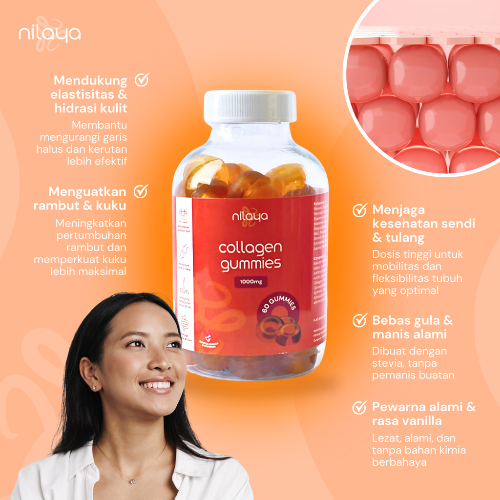 NILAYA Marine Collagen Gummies 1000mg | Zero Sugar | Hydrolyzed Bovine Collagen for Skin & Joints