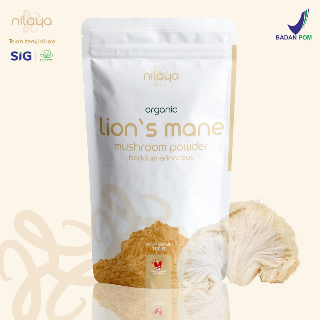 NILAYA Lion's Mane Mushroom Powder 100g | Brain & Cognitive Support | Organic Fruiting Body