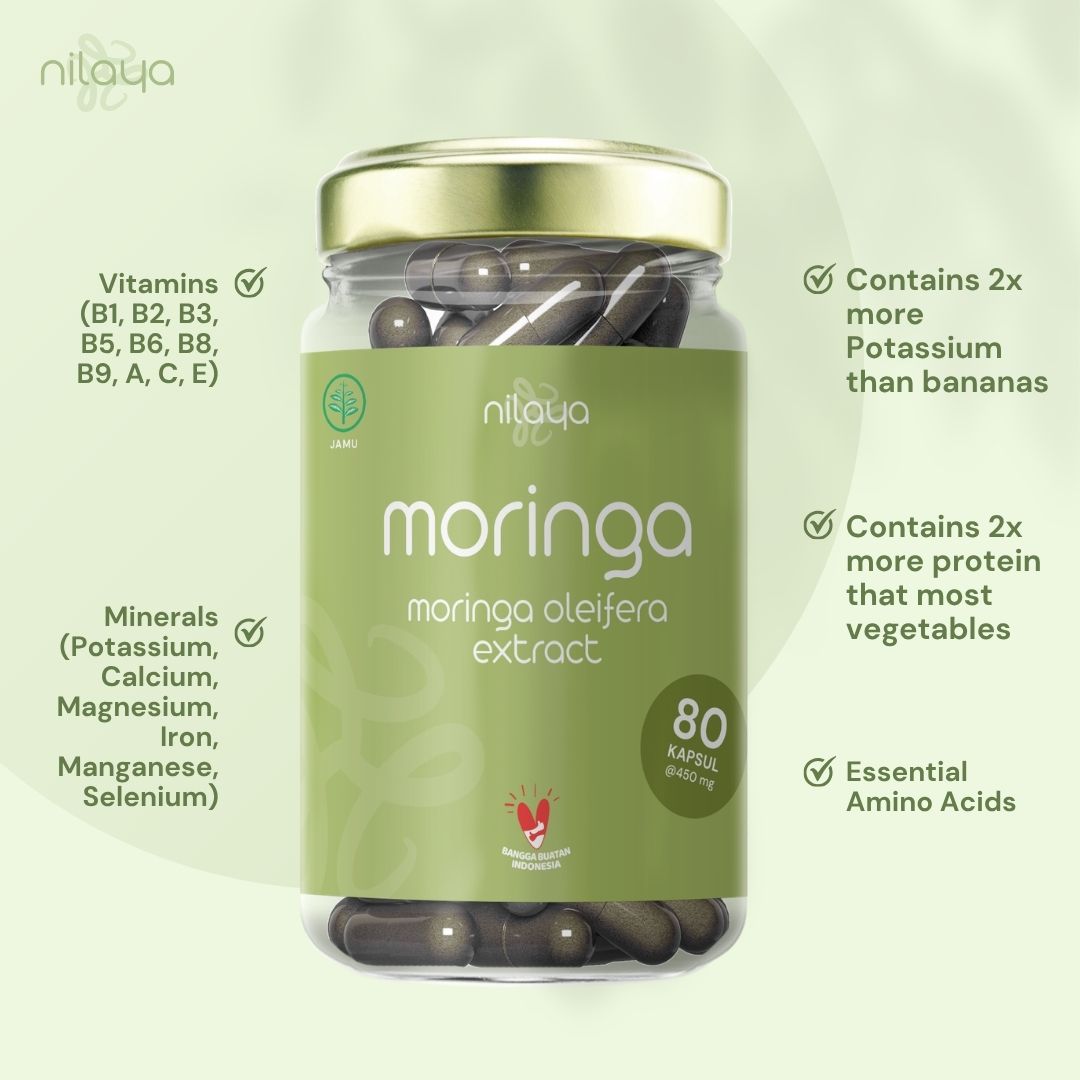NILAYA Organic Moringa Capsules | 80 Caps @450mg | Miracle Tree Extract | BPOM & Halal
