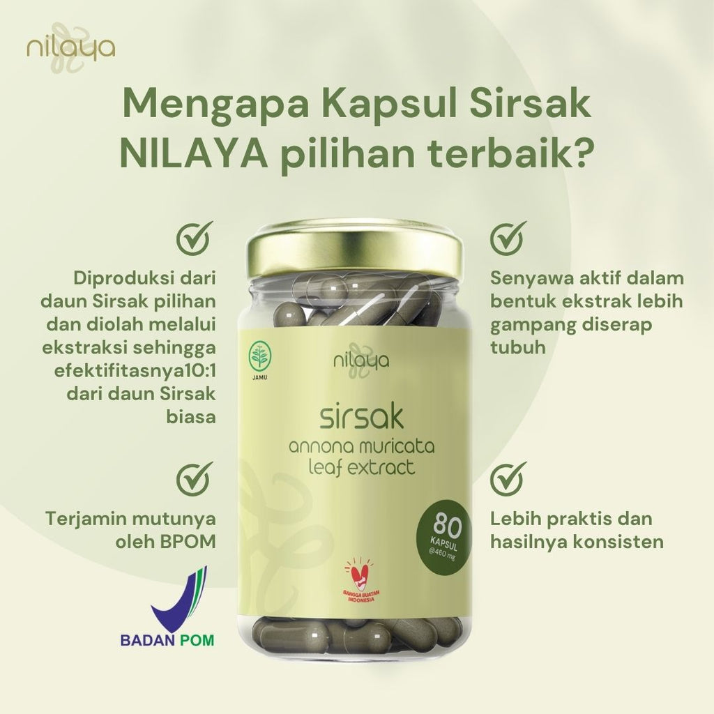 NILAYA Soursop (Sirsak) Extract Capsules | 80 Caps @460mg | Immune & Cardiovascular Support