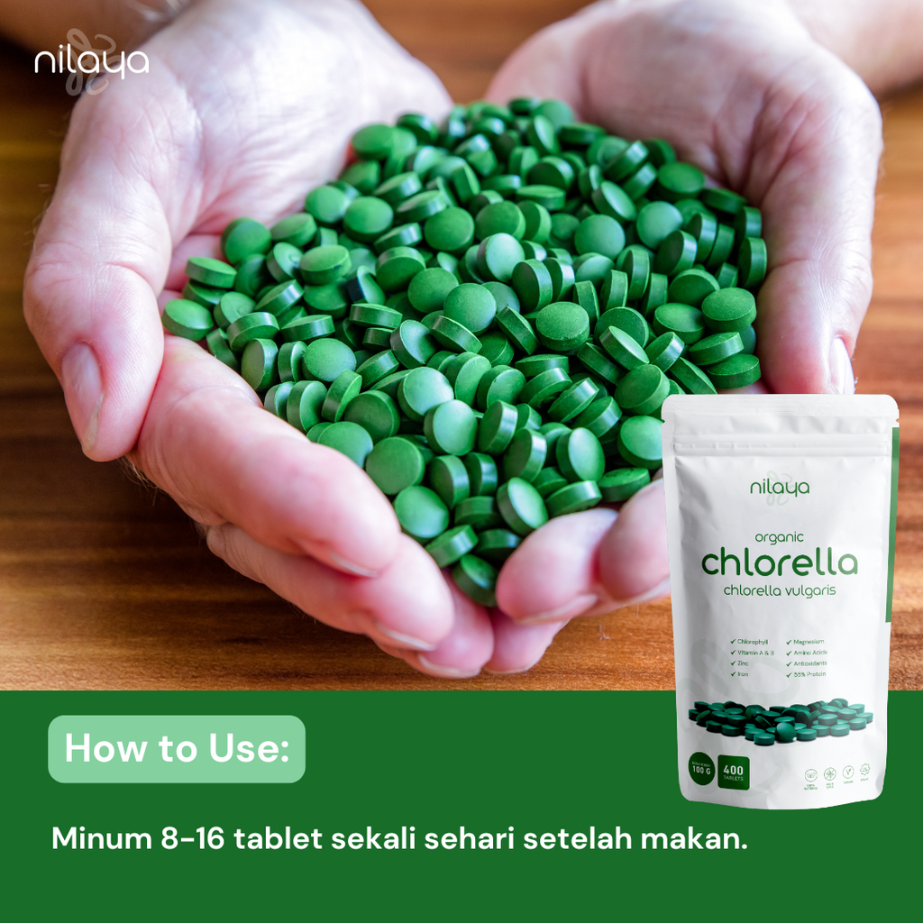 NILAYA Organic Chlorella Tablets 100g — 400 Tablets | Detox Superfood | USDA Organic & Halal