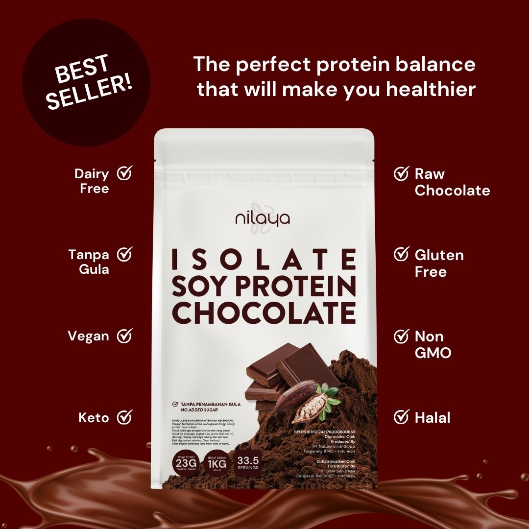 NILAYA Isolate Soy Protein Cacao & Stevia 1kg | 24g Protein/Serving | Non-GMO Vegan Keto
