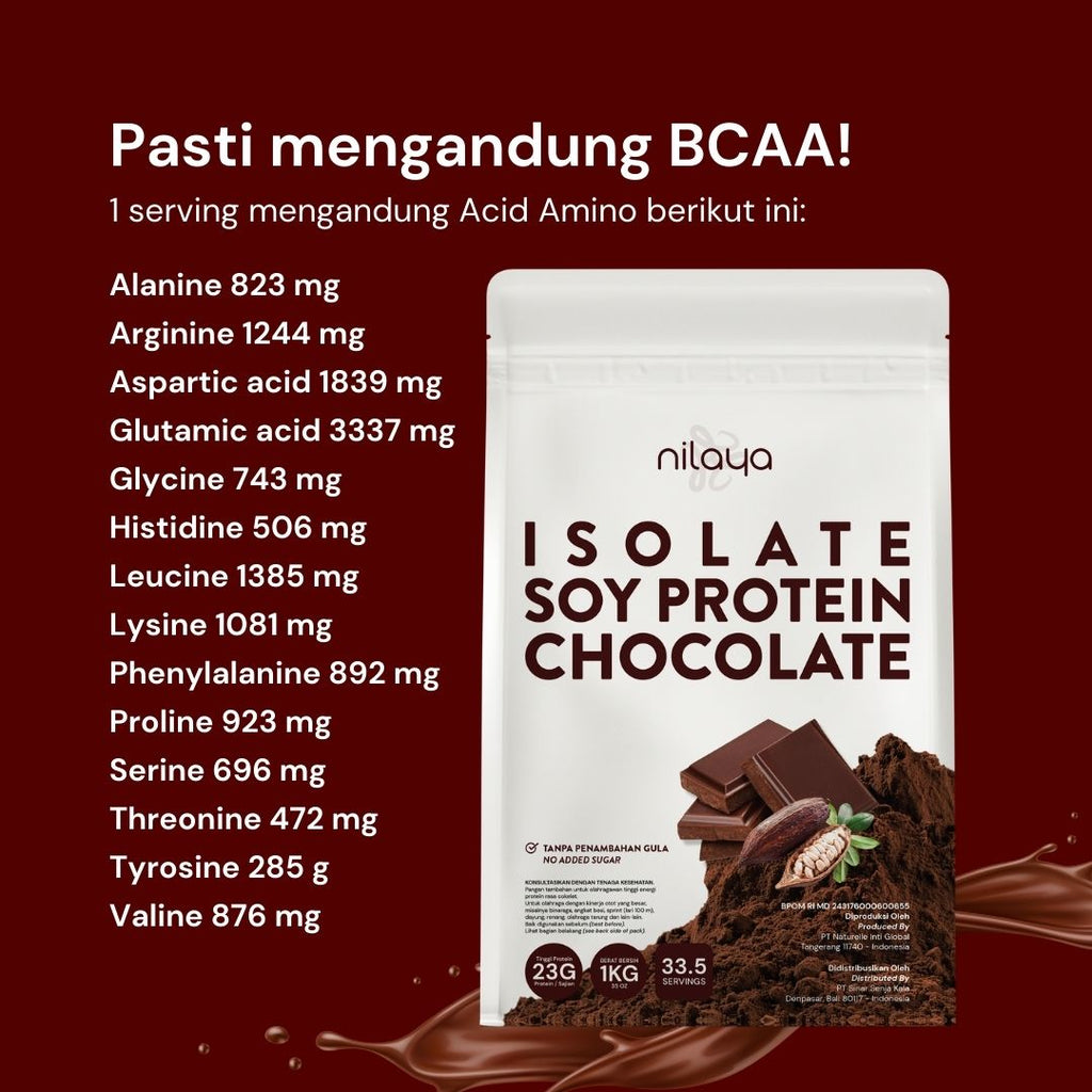 NILAYA Isolate Soy Protein Cacao & Stevia 1kg | 24g Protein/Serving | Non-GMO Vegan Keto