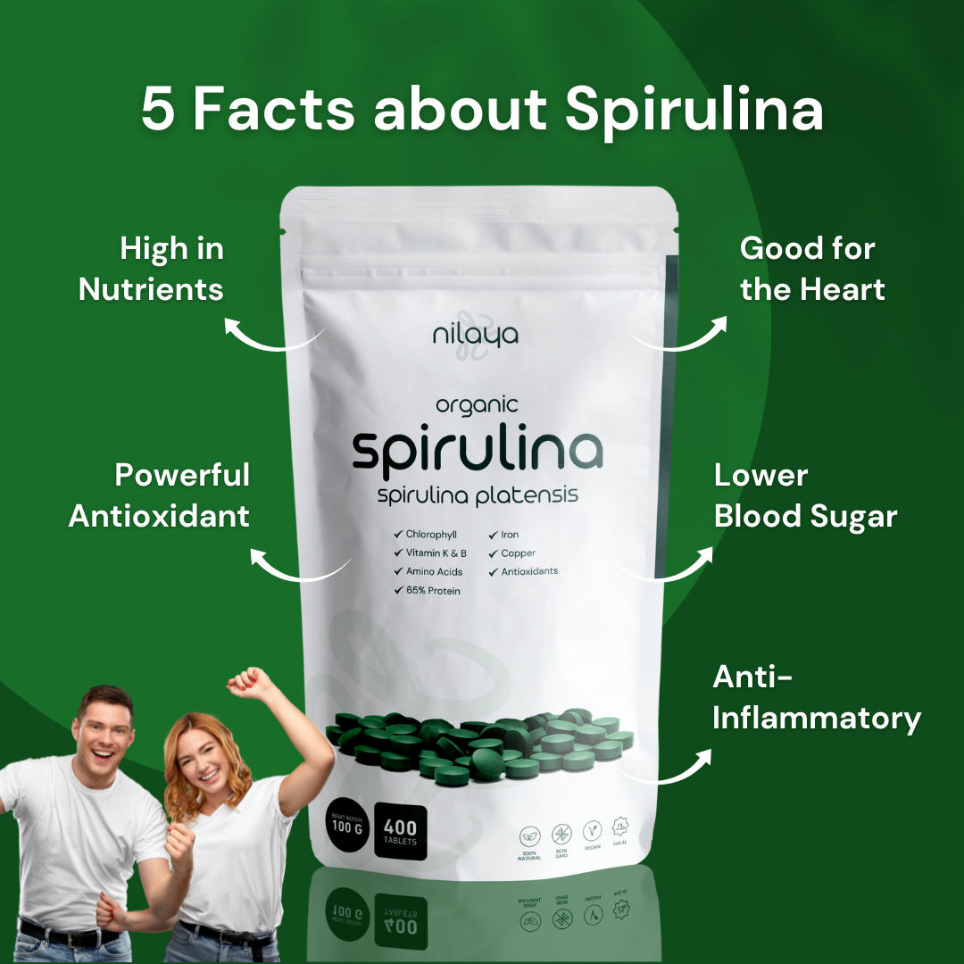 NILAYA Organic Spirulina Tablets 100g — 400 Tablets | Highest Protein Superfood | BPOM & Halal Certified