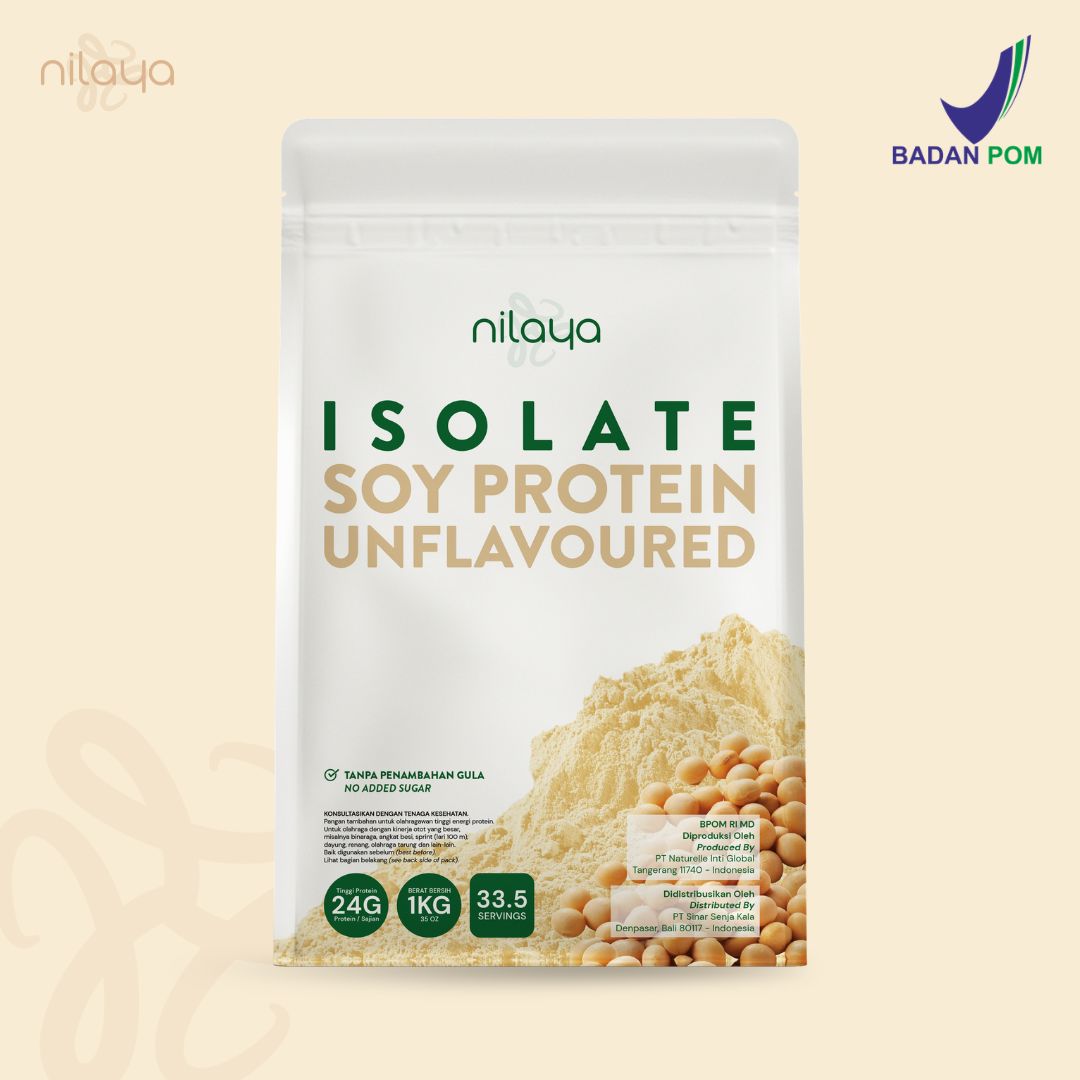NILAYA Isolate Soy Protein Unflavored 1kg | Pure Protein with Stevia | BPOM Non-GMO Vegan
