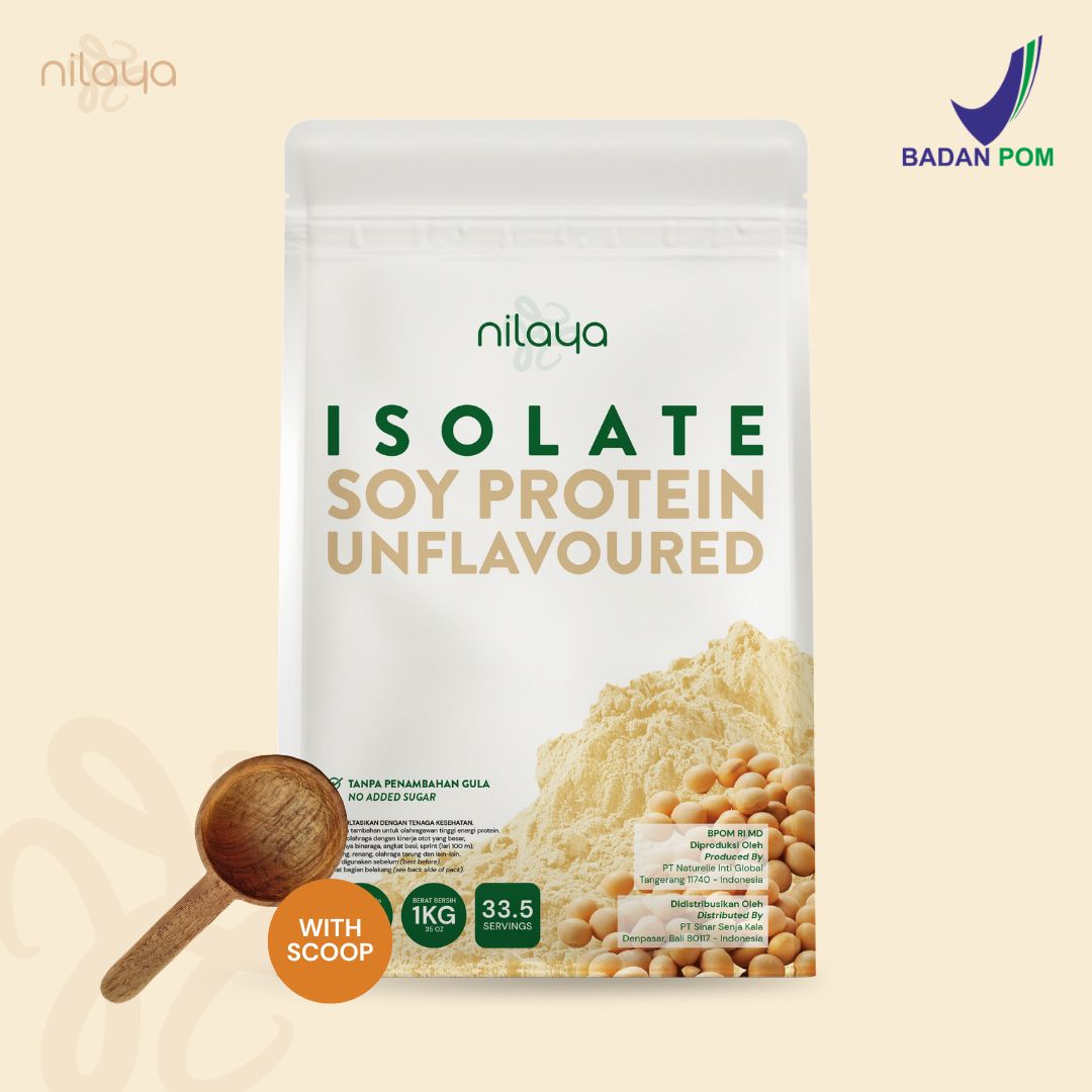 NILAYA Isolate Soy Protein Unflavored 1kg | Pure Protein with Stevia | BPOM Non-GMO Vegan