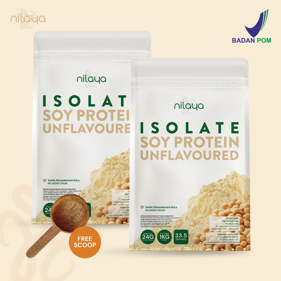 NILAYA Isolate Soy Protein Unflavored 1kg | Pure Protein with Stevia | BPOM Non-GMO Vegan