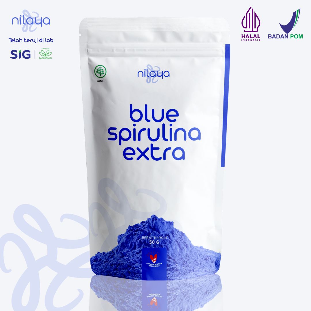 NILAYA Blue Spirulina Powder (Phycocyanin) 50g | Concentrated Antioxidant Extract | BPOM & Halal