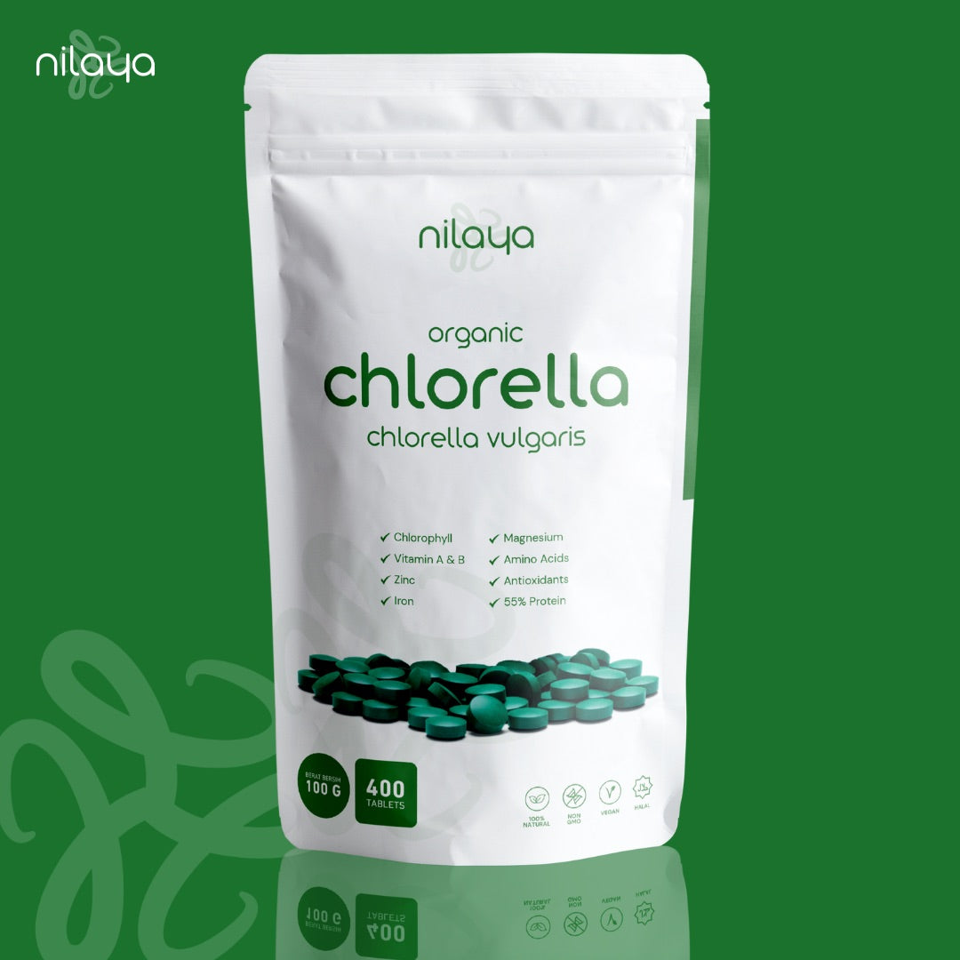 NILAYA Organic Chlorella Tablets 100g — 400 Tablets | Detox Superfood | USDA Organic & Halal