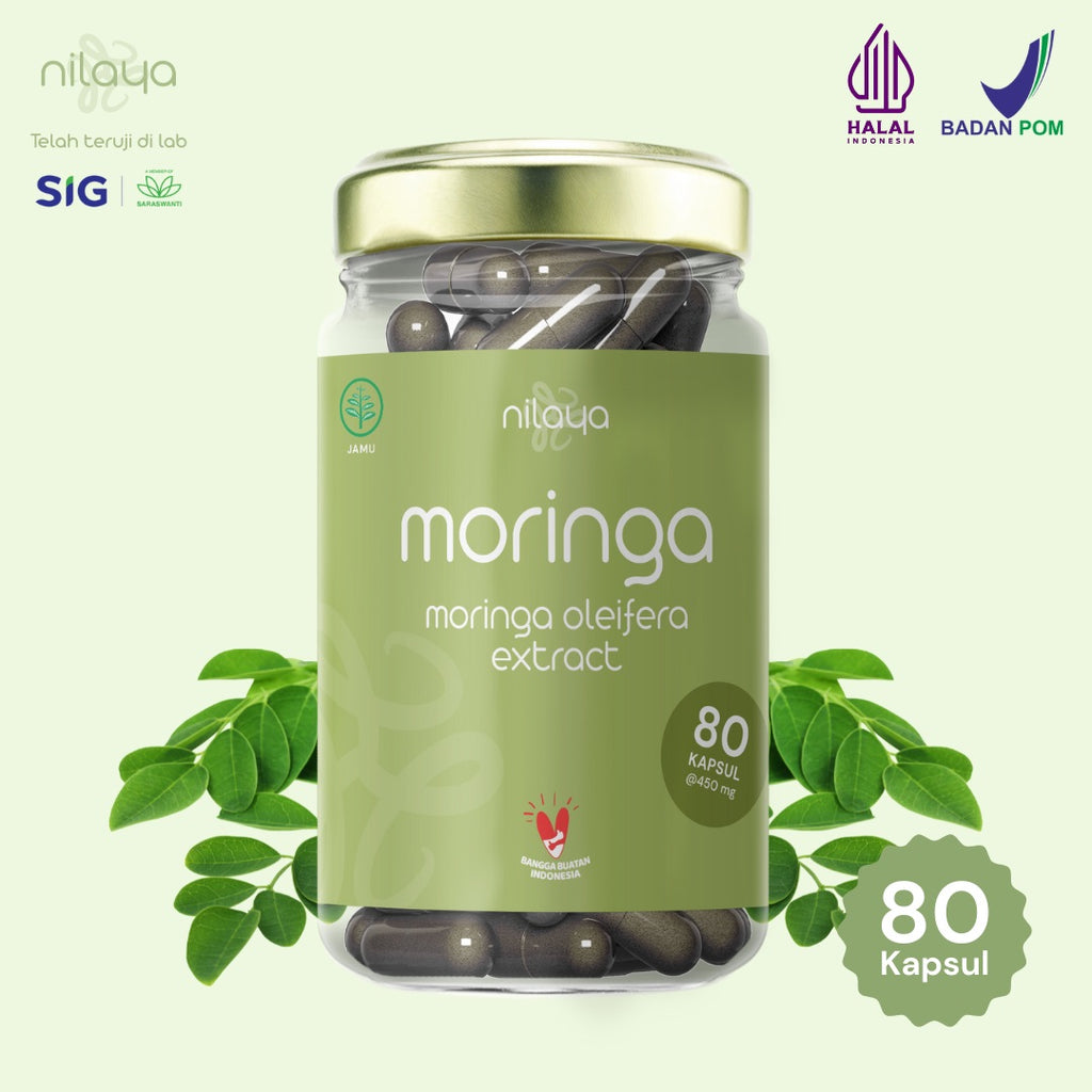 NILAYA Organic Moringa Capsules | 80 Caps @450mg | Miracle Tree Extract | BPOM & Halal