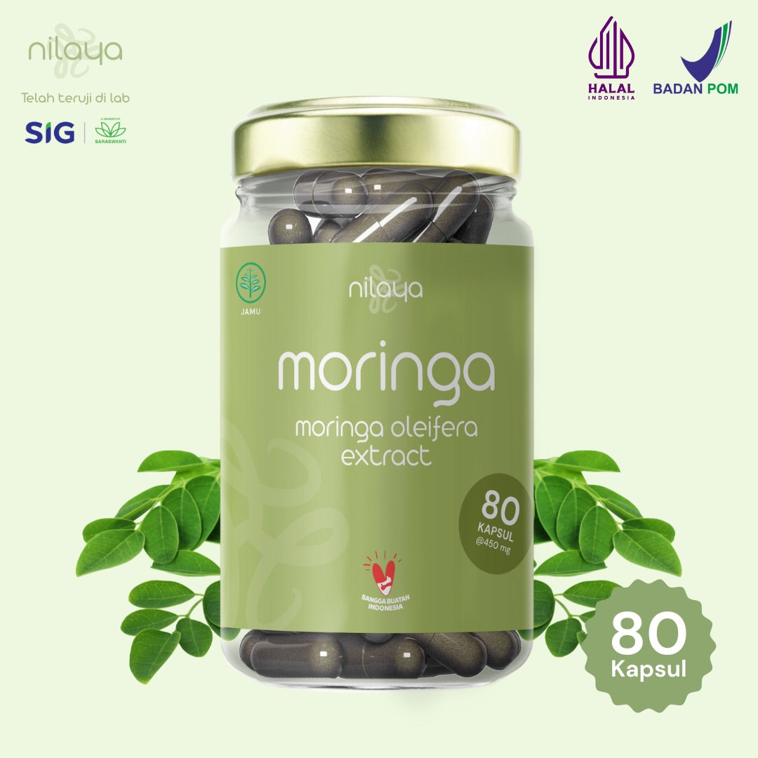 NILAYA Organic Moringa Capsules | 80 Caps @450mg | Miracle Tree Extract | BPOM & Halal