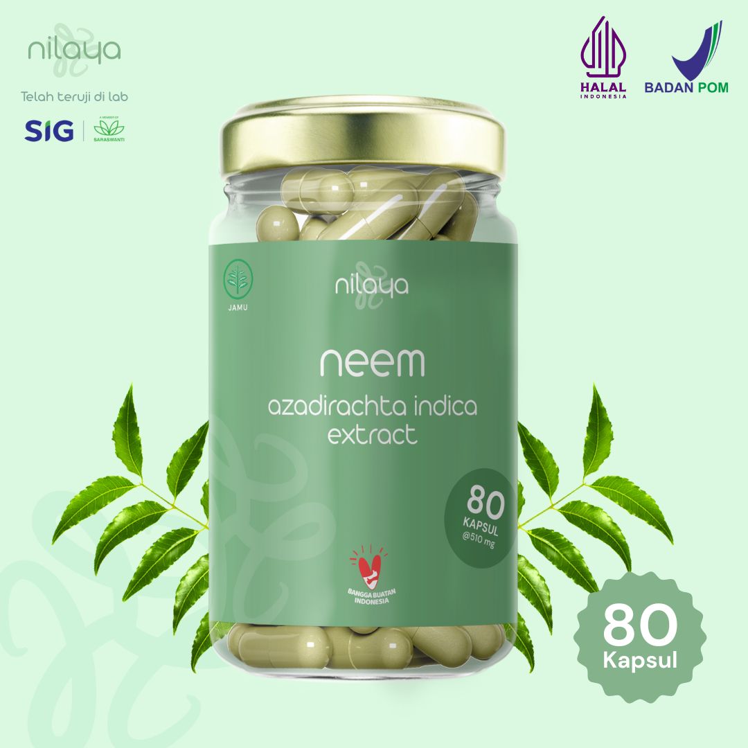 NILAYA Neem Extract Capsules 10:1 | 80 Caps @500mg | Purify Blood & Cleanse Skin | BPOM