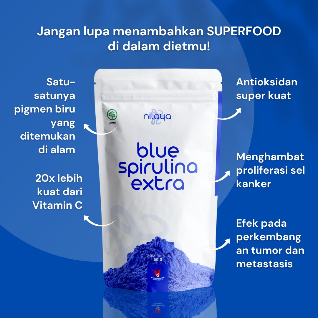 NILAYA Blue Spirulina Powder (Phycocyanin) 50g | Concentrated Antioxidant Extract | BPOM & Halal