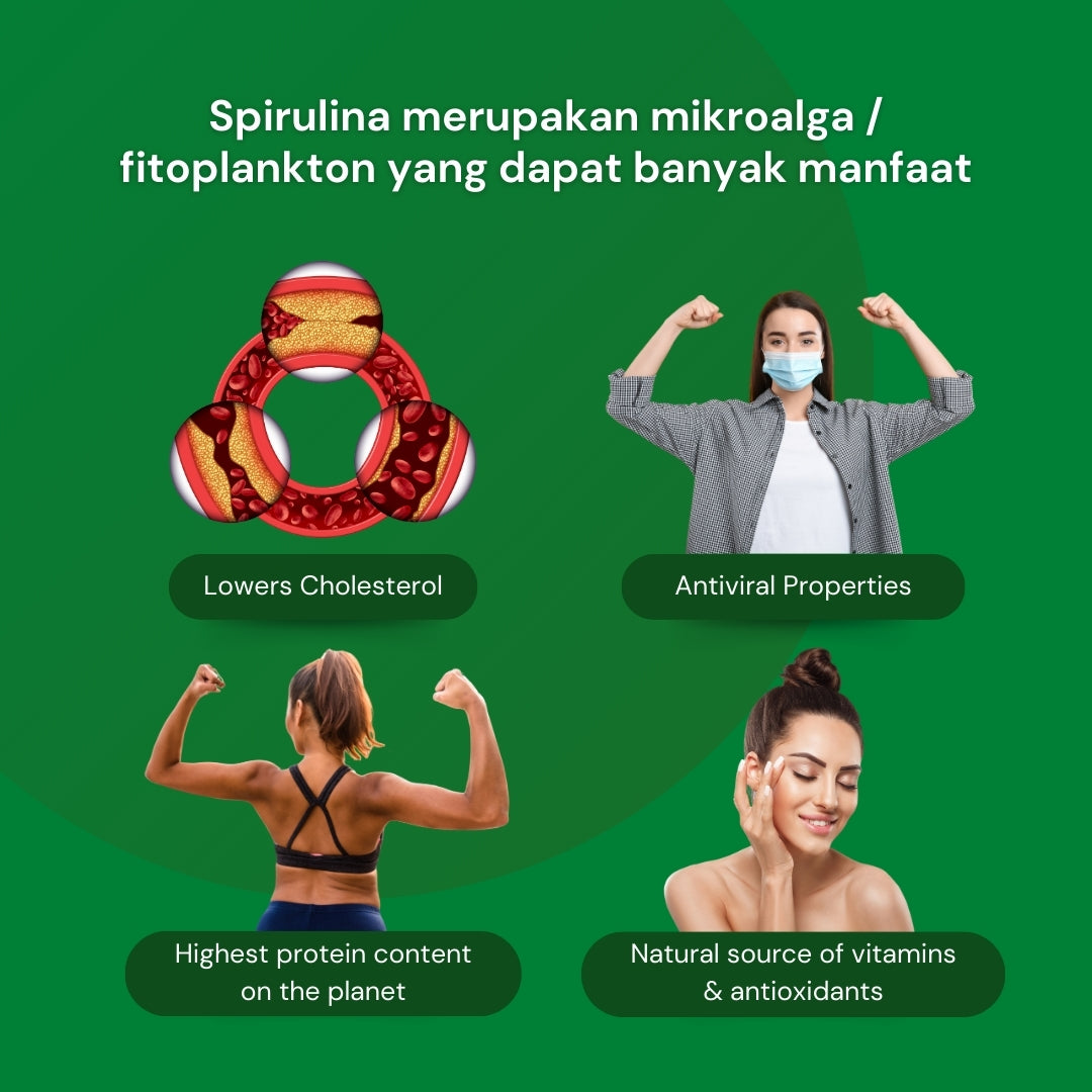 NILAYA Organic Spirulina Capsules — 80 Caps | Halal & BPOM Certified | Glass Bottle | Premium Superfood