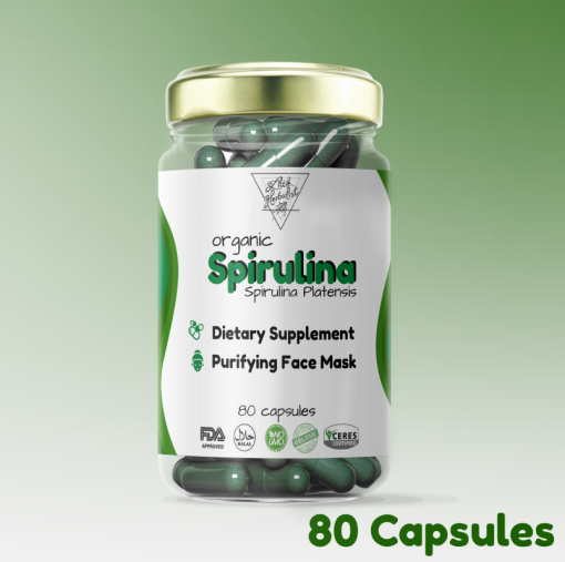 Spirulina Capsules The Little Herbalist Front of the Bottle Product presentation