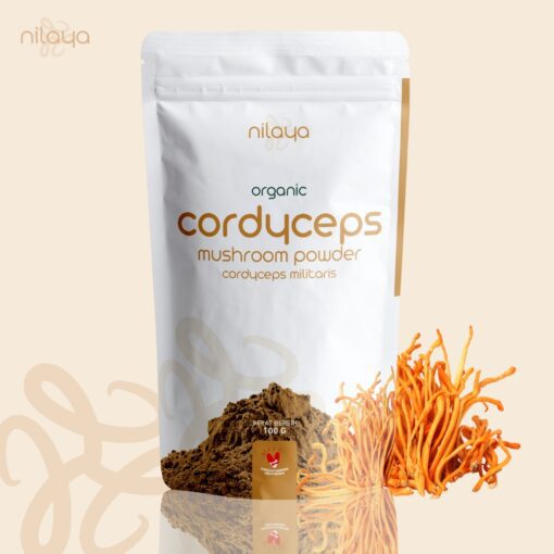 Nilaya Cordyceps mushroom powder organic, halal, bpom from fruiting body