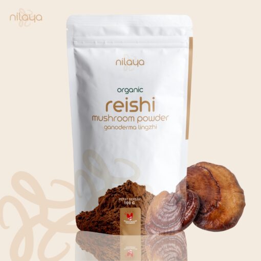 Nilaya Reishi mushroom powder organic, halal, bpom from fruiting body